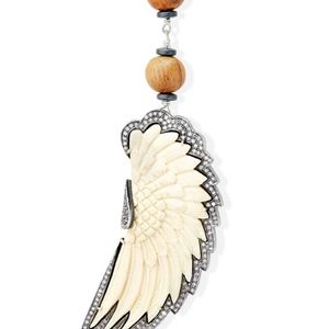 Fancy Bone & Diamond Feather on Narra Wood